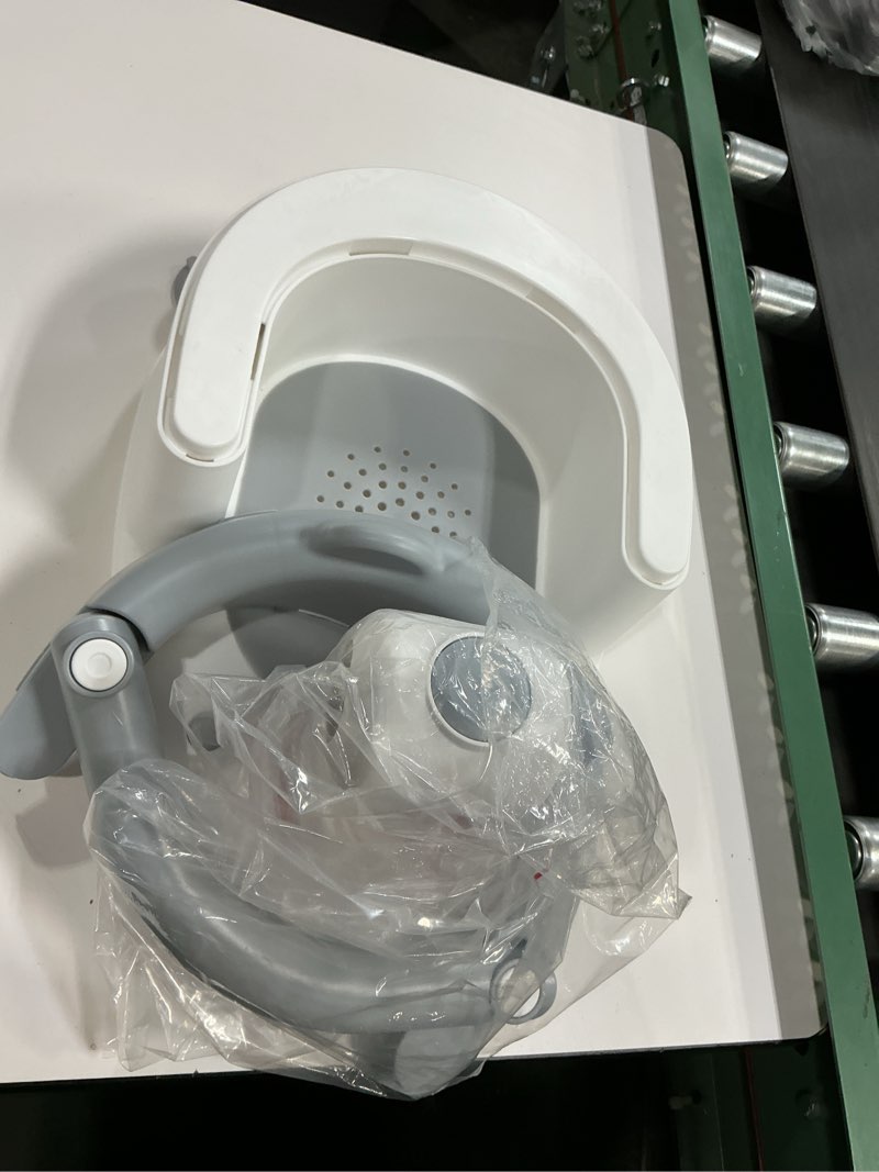 Condition photo showing As Is for Baby Bath seat for Babies 6 Months & up, 360° Stable Toddler Bath Chair with one-Touch Button, Back Hollow Design, Water Temperature Card & 4 Suction Cups for Safety (Gray)