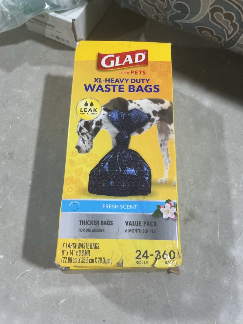 Condition photo showing As Is for glad extra large, heavy duty scented dog waste bags value pack - 360 count fresh scent 1 count (pack of 1)