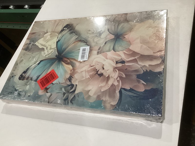 Condition photo showing New/Like New for 3pcs butterfly and floral canvas wall art pink elegant peony florals wall decor pictures rustic farmhouse floral posters prints paintings for living room bedroom bathroom decoration prepare to hang butterfly flowers 24l" x 16w"-canvas