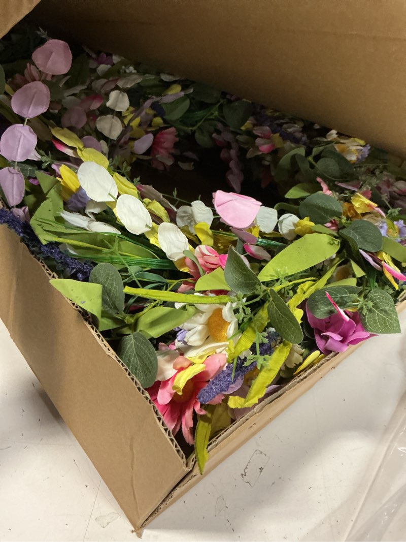 Condition photo showing Good Condition for 28 Inches Large Spring Wreath Spring Flower Wreaths Summer Door Wreath Colorful Wildflower Door Wreath with Daisy Lavender for Window Indoors Outdoor Decor