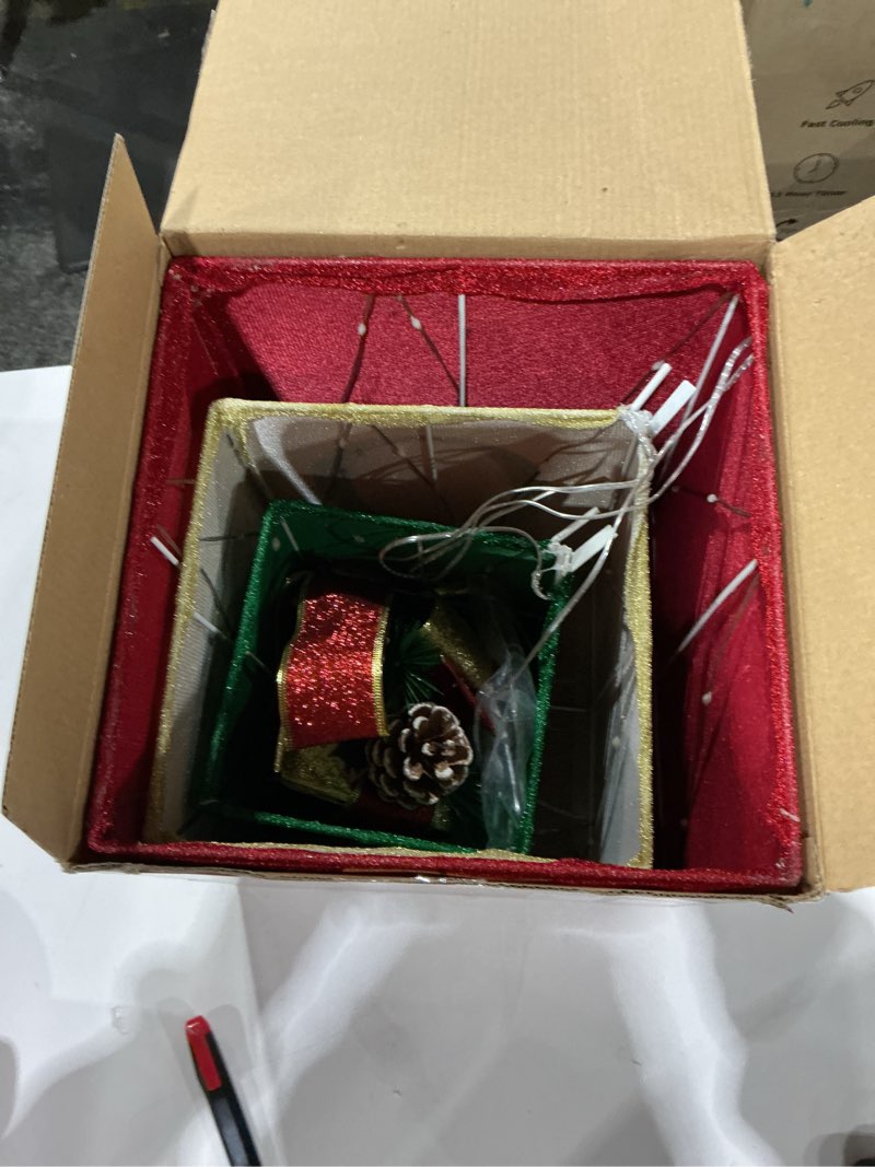 Condition photo showing As Is for Christmas Joy Lighted Gift Boxes Decorations Set of 3, Stackable Christmas Nesting Boxes Battery Operated for Home and Party Decoration