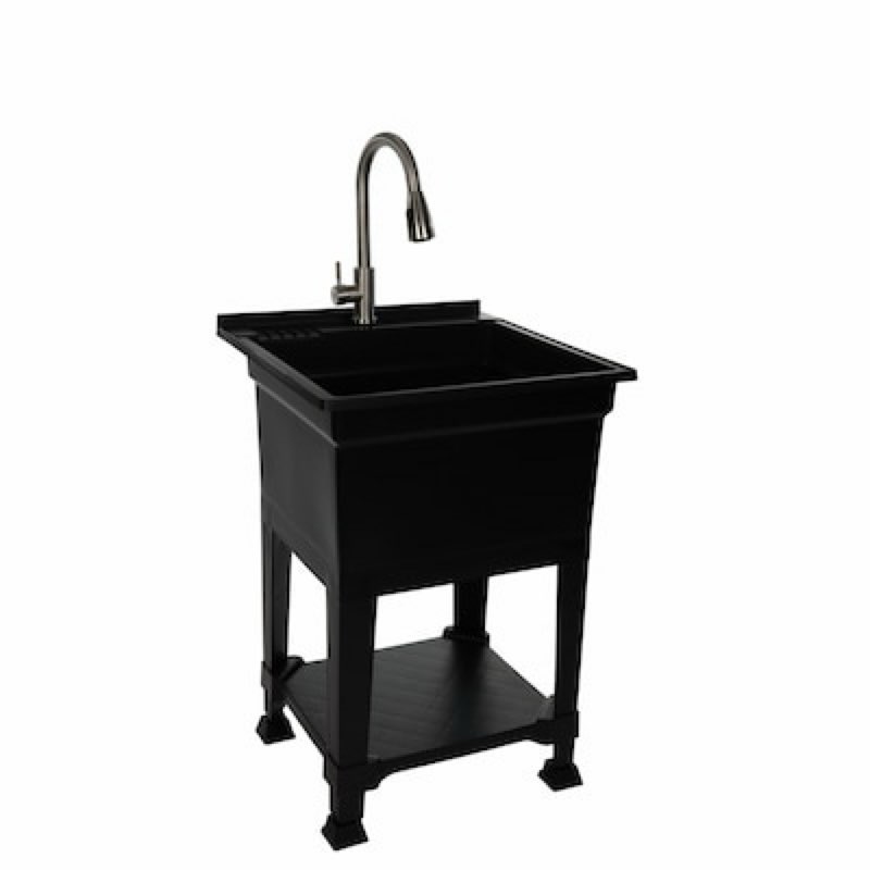 project source 24-in x 24-in 1 -basin black freestanding utility tub with drain with faucet