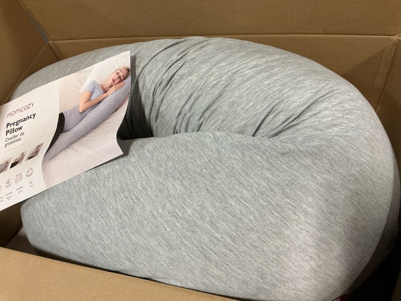 Condition photo showing As Is for Momcozy Pregnancy Pillows for Side Sleeping, J Shaped Maternity Body Pillow for Pregnancy, Soft Pregnancy Pillow with Jersey Cover for Head Neck Belly Support, Grey