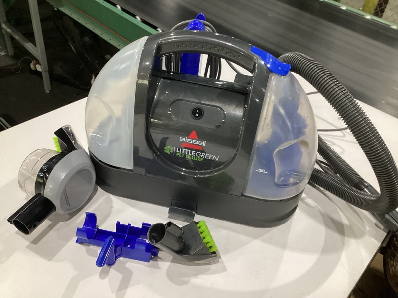Condition photo showing As Is for (USED, NOT TESTED) Bissell Little Green Pet Deluxe Portable Carpet Cleaner and Car/Auto Detailer, 3353, Gray/Blue Little Green Deluxe
