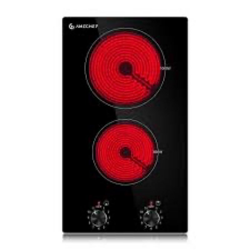 AMZCHEF 12Inch 2 Burner Electric Cooktop, 1800W/11Levels 2 Burners Stove Top With Knob Control Count