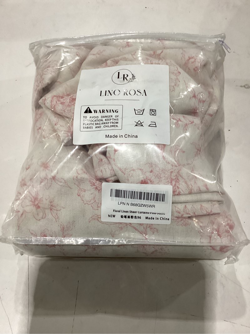 Condition photo showing New/Like New for Pink Curtains for Nursery Girls Bedroom,French Country Sheer Blush Floral Victorian Toile Whimsical Pastel Dusty Rose Cottagecore Elegant Linen Curtains for Living Room Baby Kid 96 In Long 2 Panel Set 50"W x 96"L (Pack of 2) Pink