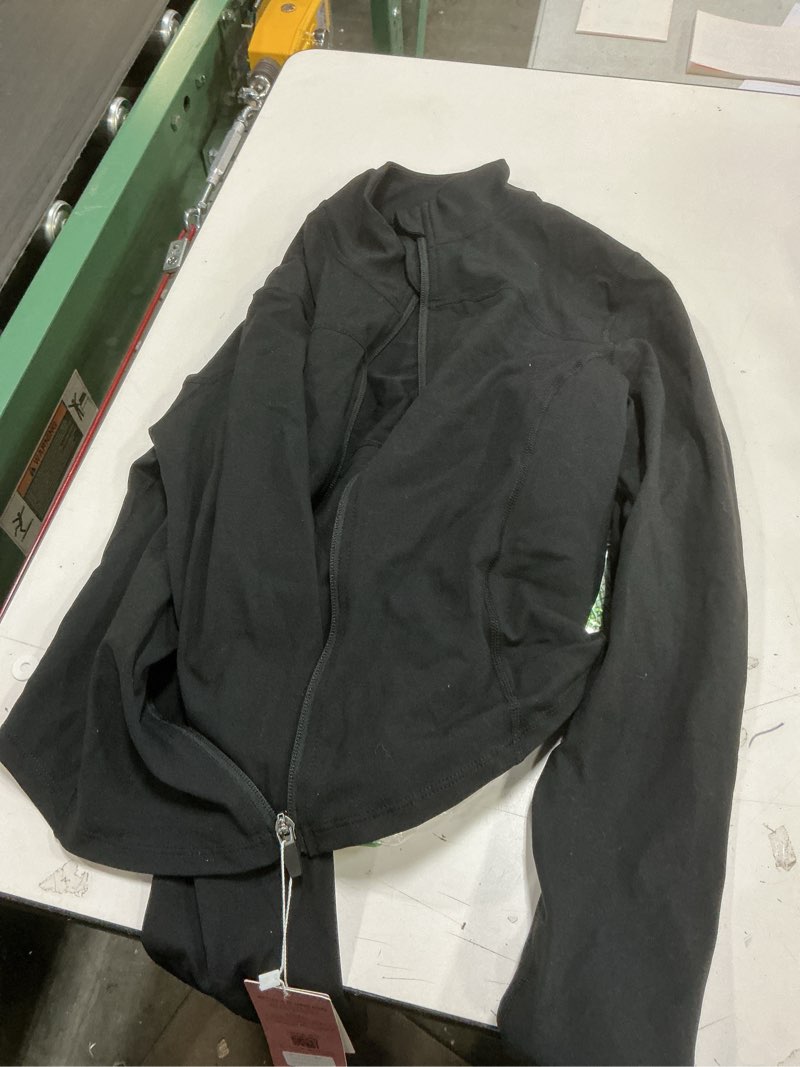 Condition photo showing Good Condition for Women BBL Jacket Full Zip UP Workout Athletic Cropped Jacket wIth Thumb Holes Running Yoga Sportswear Medium Black