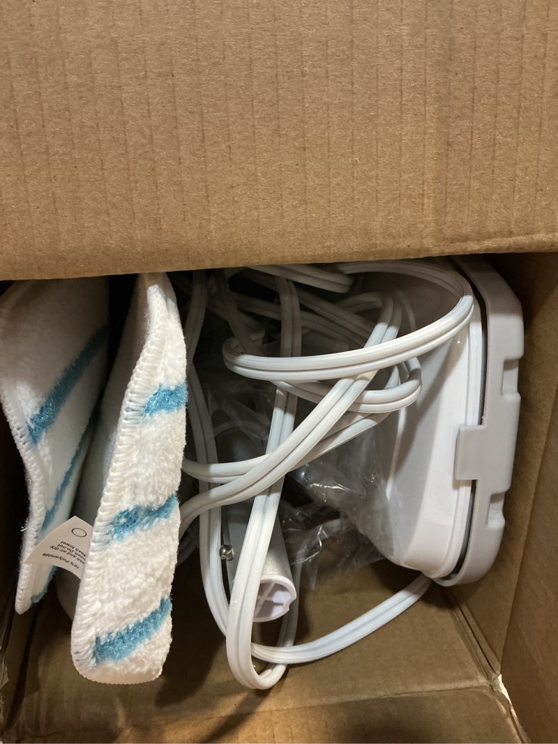 Condition photo showing As Is for OLIXIS 10-in-1 Steam Mop, 1550W Detachable Handheld Steam Cleaner for Floor Cleaning, 16FT Cord, 2 Washable Pads, Multi-Purpose Floor Steamer for Hardwood, Carpet, Tile, Grout, Windows, White Green White Green 12.41"*6.70"*40.55"