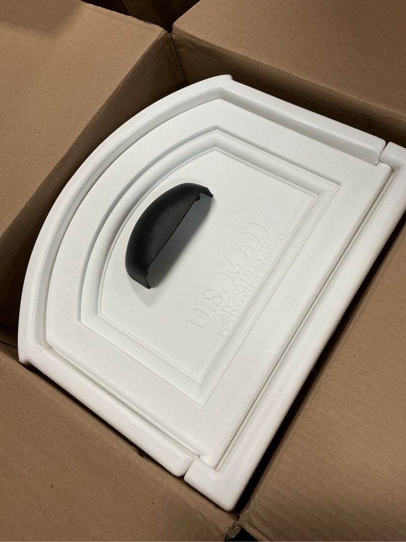 Condition photo showing Good Condition for step2 town-to-town xl post-mount mailbox, weather resistant, large outdoor mailboxes, made of durable plastic, easy to install, usps t4 sized mailbox, flag included, classic white