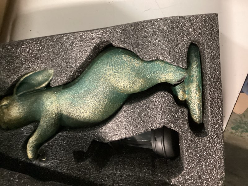 Condition photo showing As Is for mininova garden statues rabbit with solar lantern outdoor bunny figurines decorations for patio yard lawn ornaments gifts for birthday easter housewarming bronze rabbit