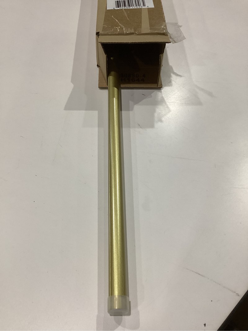 Condition photo showing As Is for decopolitan morena 48-86 inch adjustable curtain rod set, 5/8 inch diameter in brass brass 48-86 inch