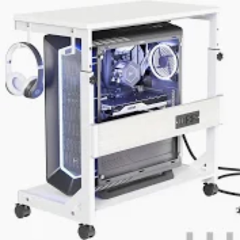 (In)Hovadova Height Adjustable Computer Tower Stand with Charge Station and USB Charging Port, 2-Tier AT