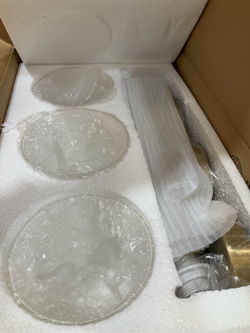 Condition photo showing New/Like New for modern gold pendant light 3 pack brushed brass mid century chandelier white cylinder glass shades adjustable rods farmhouse ceiling hanging lighting fixture kitchen island dining room bedroom gold-3 pack-geometric glass shade