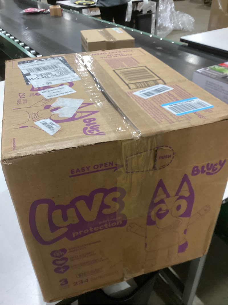 Condition photo showing New/Like New for Luvs Size 3 Baby Diapers, Platinum Protection Bluey Diapers for Day & Night, Size 3, 234 Count (Packaging May Vary) Size 3 234