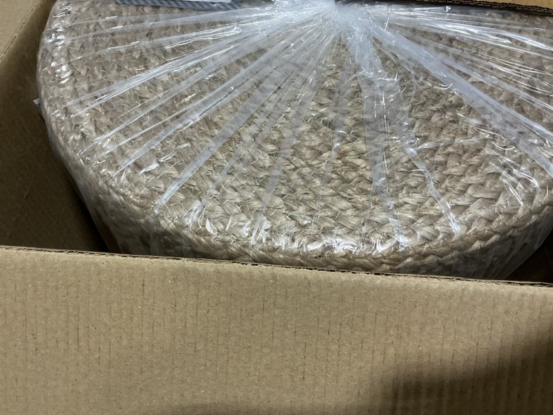 Condition photo showing Good Condition for Jute Pouf Ottoman | Footrest Pouf | Hand Braided - Round Boho Pouffe - for Living Room, Bedroom, Nursery (18"x18"x12") Natural