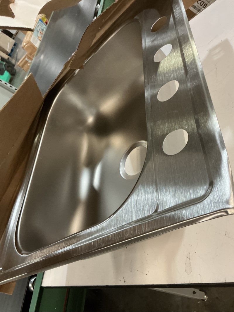 Condition photo showing New/Like New for elkay dayton drop-in 25-in x 22-in stainless steel single bowl 4-hole kitchen sink