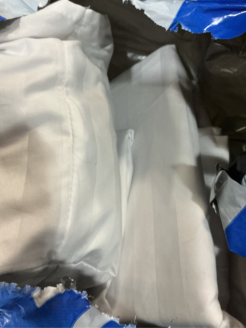 Condition photo showing As Is for thread spread 100% egyptian cotton damask sheets queen size - luxury 1500 series queen sheet set egyptian cotton (4 pc, white stripe), silky soft, sateen, cooling & breathable, 17" deep pocket bed set queen striped white