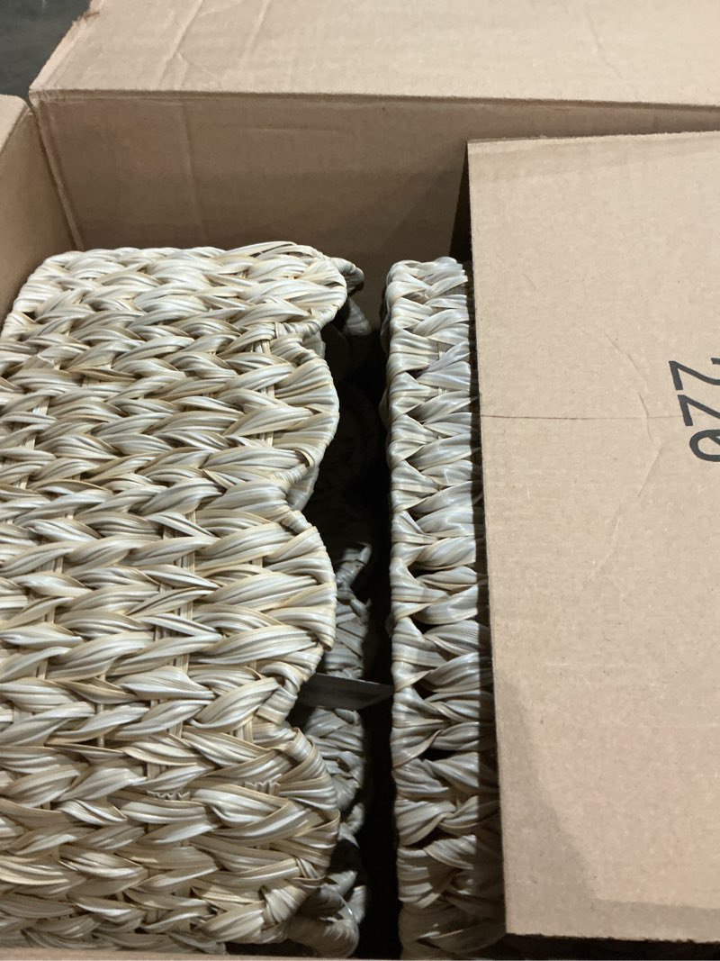 Condition photo showing Good Condition for coeusy wicker scalloped basket set of 2,woven storage baskets for shelves,closet,laundry,gifts,towels,books,toys,waterproof boho decor basket for organizing beige
