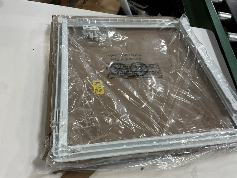 Condition photo showing New/Like New for upgraded 241969501 refrigerator shelf frame compatible with frigidaire shelf replacement parts crisper drawer pan cover with 241993101 & 241993001 crisper cover support lfss2612tf0, ffss2615ts0 shelf 241969501 frigidaire shelf frame with 241993101 & 241993001