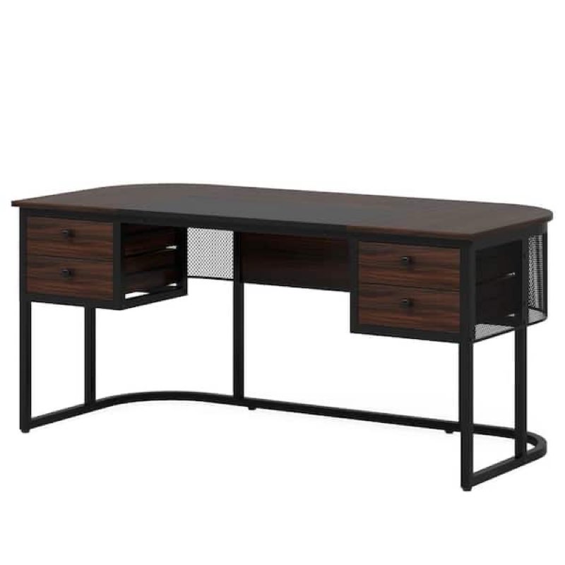 (Incomplete only 1 box) 63-Inch Modern Executive Desk for Home Office, Dark Walnut & Black