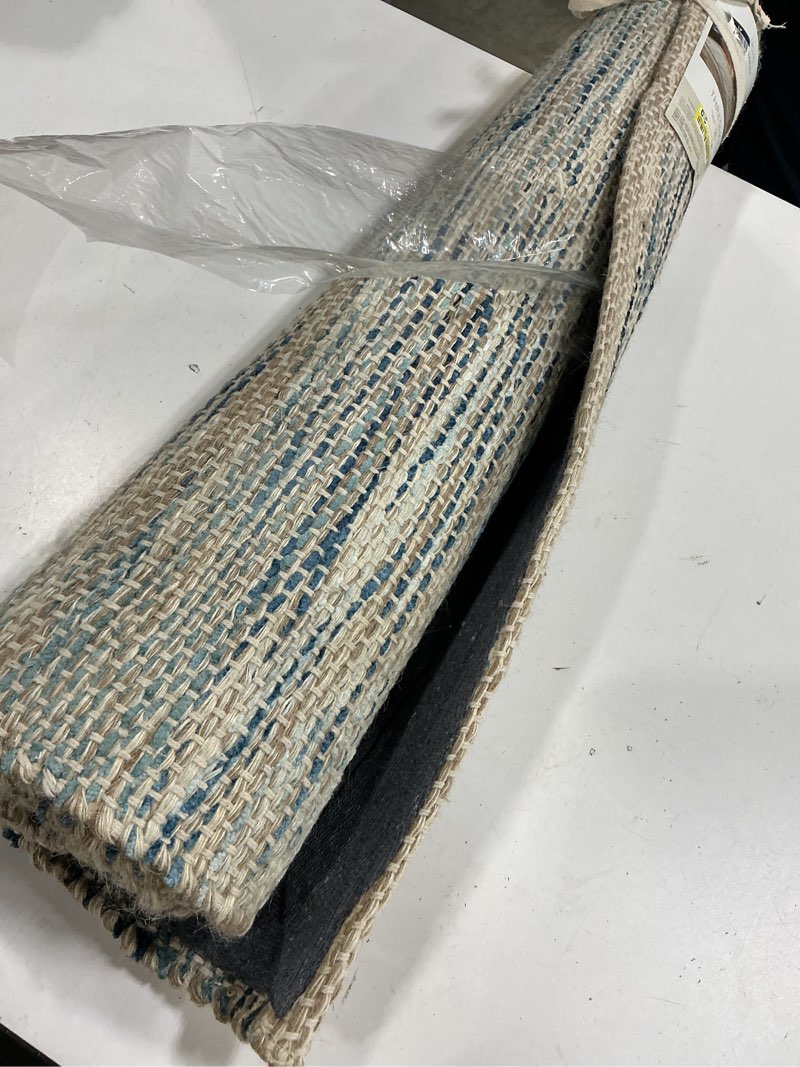 Condition photo showing Good Condition for 2'4"x7' woven runner rug indigo - threshold™: handmade multi-stripe flat pile, jute & cotton, indoor use