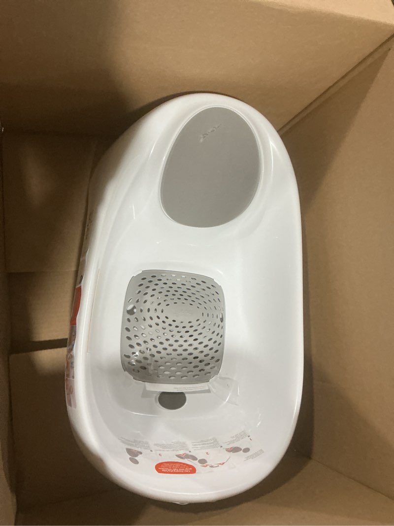 Condition photo showing As Is for boon soak 3 stage baby bathtub - baby bath tub with three support positions for newborn to toddlers - color changing drain plug for ideal bath temperature - gray - ages 0 to 18 months and up white 1 count (pack of 1)