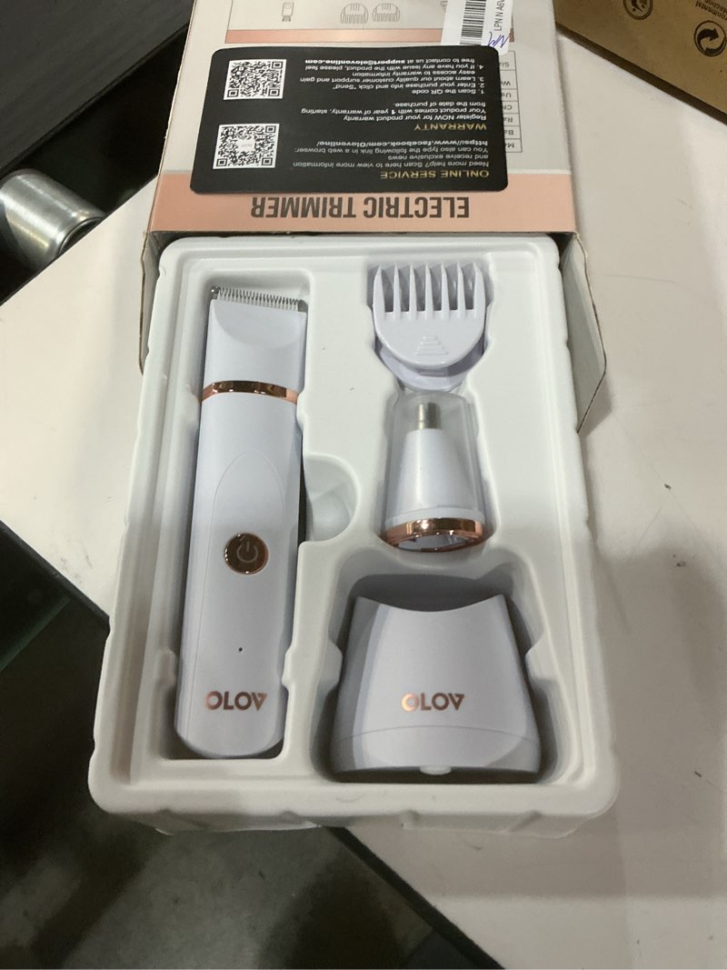 Condition photo showing Good Condition for olov electric body hair trimmer - groin trimmer for men - bikini trimmer women - wet/dry shaver groomer, replaceable ceramic blade heads, usb recharge dock, waterproof hygiene razor, white rose gold ? white