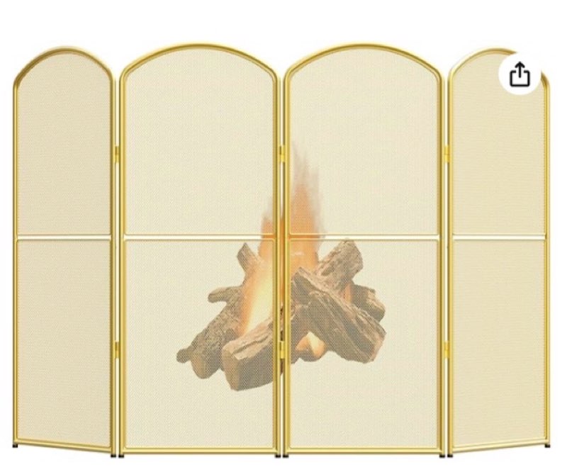 4-Panel Gold Fireplace Screen,47.8" W x 31" H,Foldable Fire Spark Guard with Wrought Metal Mesh,Mode