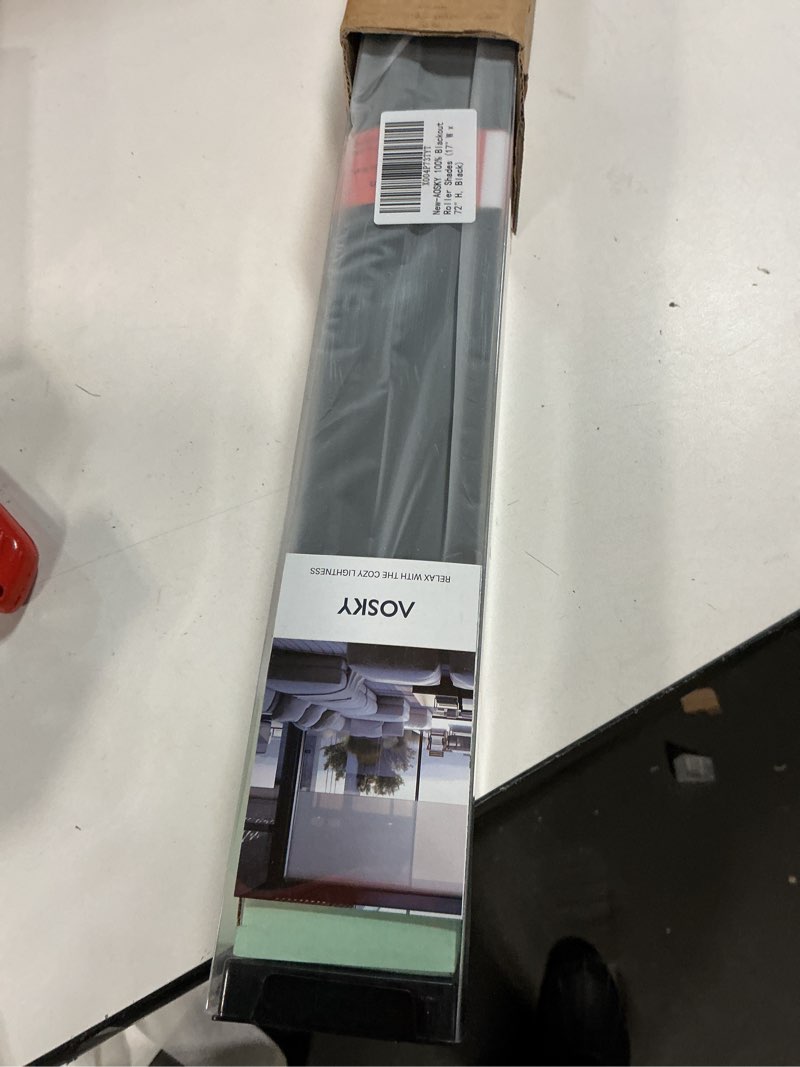 Condition photo showing Good Condition for ChrisDowa Cordless Blackout Roller Shades for Windows, Striped Free-Stop Window Blinds with Privacy, Thermal Insulated Window Shades for Home, Office and Door. White, 17” W x 72\\\"H  Black 