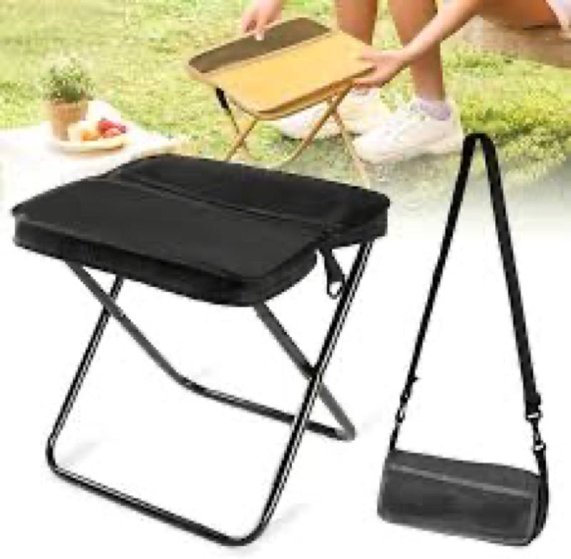 2025 new lightweight foldable stool—portable mini outdoor camping folding seat with carrying bag, outdoor footstool for picnic hiking fishing (black(large))