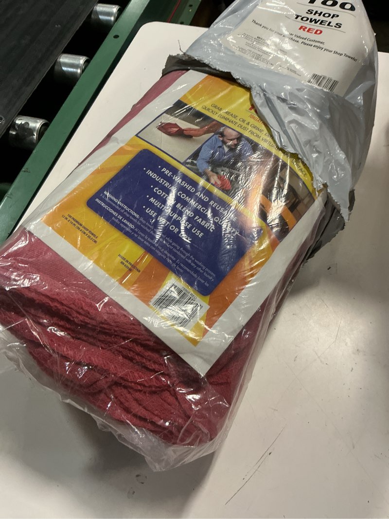 Condition photo showing New/Like New for utopia cotton shop towels, 100 pack, 12x14 cleaning rags, red | quickly absorbs water, oil, grease, and spills. machine washable and reusable, making these shop towels 100 pack red