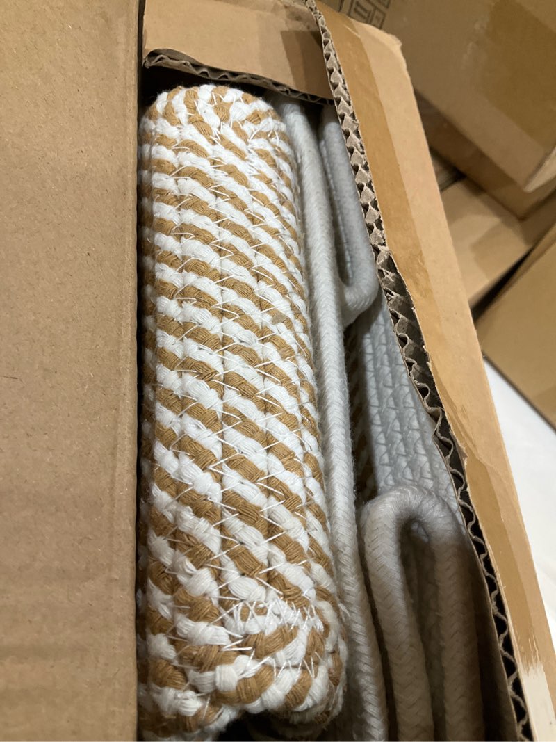 Condition photo showing New/Like New for cubesland small storage baskets for shelves, closet organization bins empty gift basket 2 packs baby nursery woven organizing, rectangular clothes shelves off white/mixed camel off white/mixed camel 2pcs-small basket