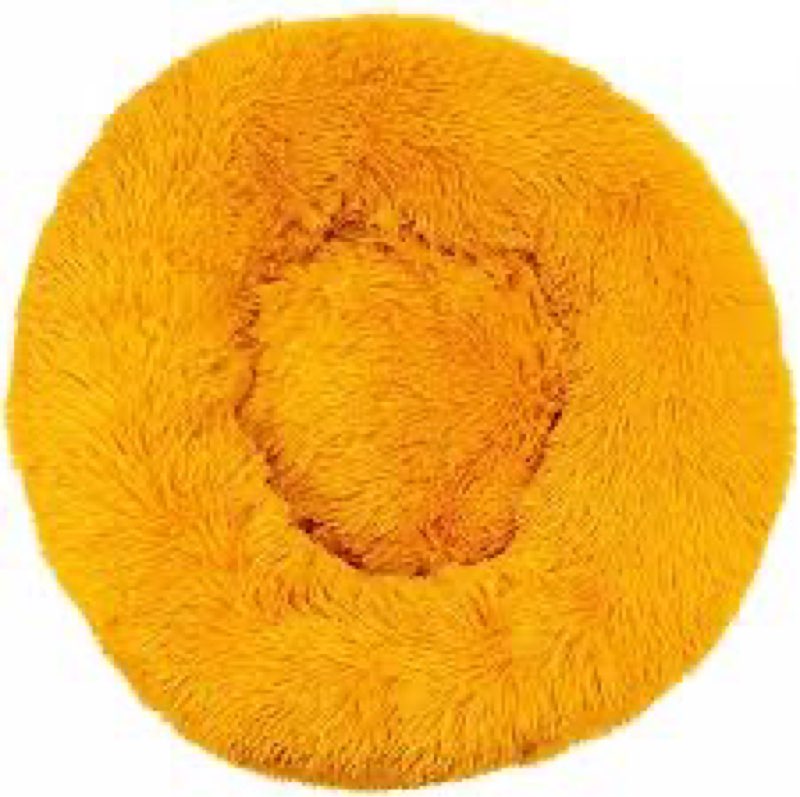 Calming Dog Bed & Cat Bed, Anti-Anxiety Donut Dog Cuddler Bed, Warming Cozy Soft Dog Round Bed, Fluffy Faux Plush Dog Cat Cushion Bed Yellow 100x100cm