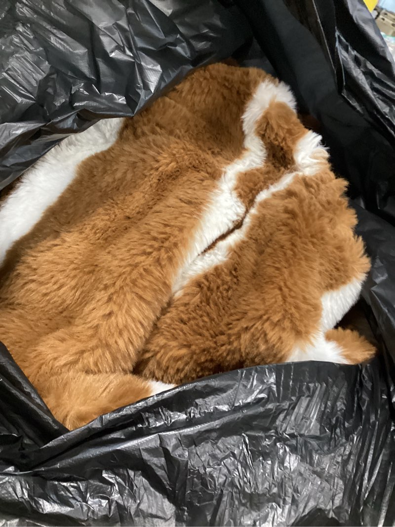 Condition photo showing As Is for Wonderful 3 Pieces Fluffy Faux Rabbit Fur Comforter Set King Size, Caramel Plush Fuzzy Bedding Set, Animal Stripes Design Warm Soft Comforter Bedding Set for All Season,104"x94" Striped-caramel King