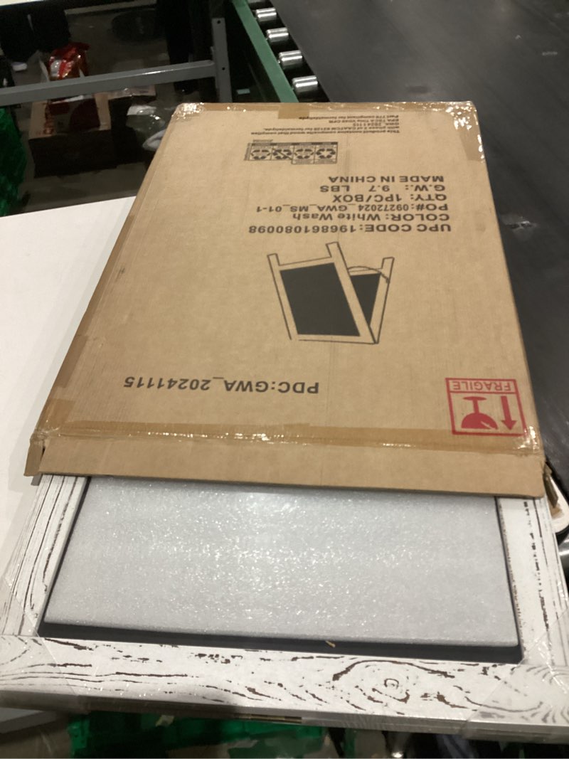 Condition photo showing As Is for A Frame Chalkboard by HBCY Creations: 20x30 Solid Wood A-Frame Sign Whitewashed Double-Sided Magnetic Board, Chalkboard Menu Board, for Restaurants, Cafés, Weddings - Heavy Duty Hinges 2- Whitewashed 30"W x 20"H