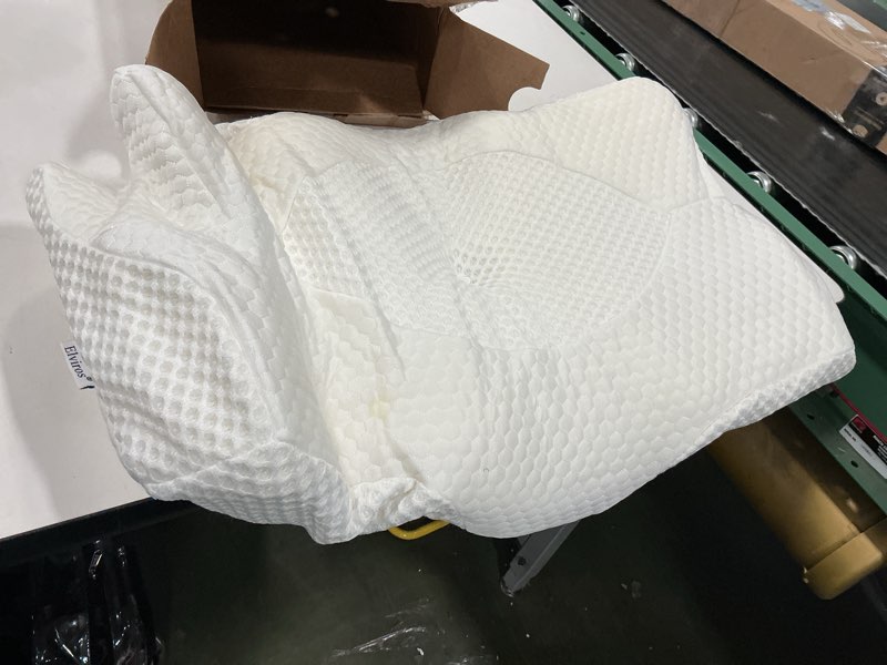 Condition photo showing As Is for Elviros Cervical Memory Foam Pillows for Neck and Shoulder Pain, Neck Pillow for Sleeping, Side Sleeper Pillows for Adults, Ergonomic Orthopedic Sleeping for Back and Stomach Sleepers (Medium Firm) White Memory Foam