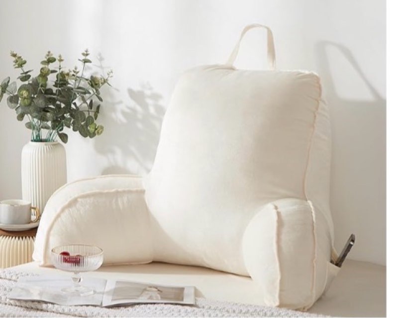Reading Pillow for Sitting in Bed Adult,Back for Bed Sitting Up, Pillow,Backrest Back Support Chair Pillow, College Dorm Essentials for Girls and Boys, Velvet Beige L