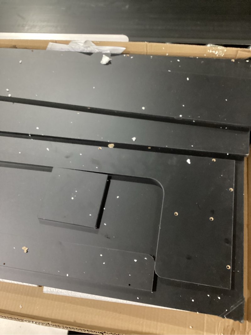 Condition photo showing As Is for *similar to stock* dtk washer dryer countertop with charging station, 2 tier laundry countertop with anti-slip strips, 27.55\" depth x 54\" width, wood dryer cover with shelf, black