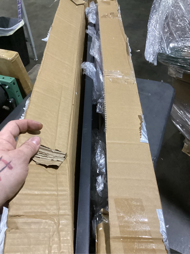 Condition photo showing As Is for j.fkne twin bed frame with led lights & charging station, metal platform bed with headboard, heavy duty metal slats, no box spring needed, noise free, easy assembly twin rustic grey