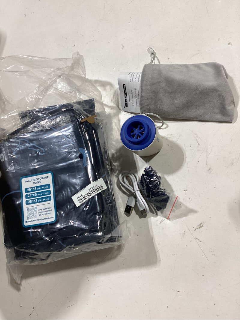 Condition photo showing Good Condition for 12 pack travel vacuum bags with rechargeable usb-c pump, compression space saver bags for luggage & suitcase, pack more clothing for flight & cruise essentials (3 sizes s/m/l) white