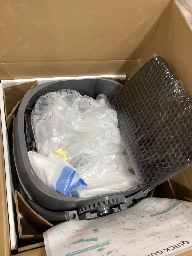 Condition photo showing As Is for automatic self-cleaning cat litter box, smart app control open-top electric feline toilet with multi-sensor safety & adjustable entry, gray