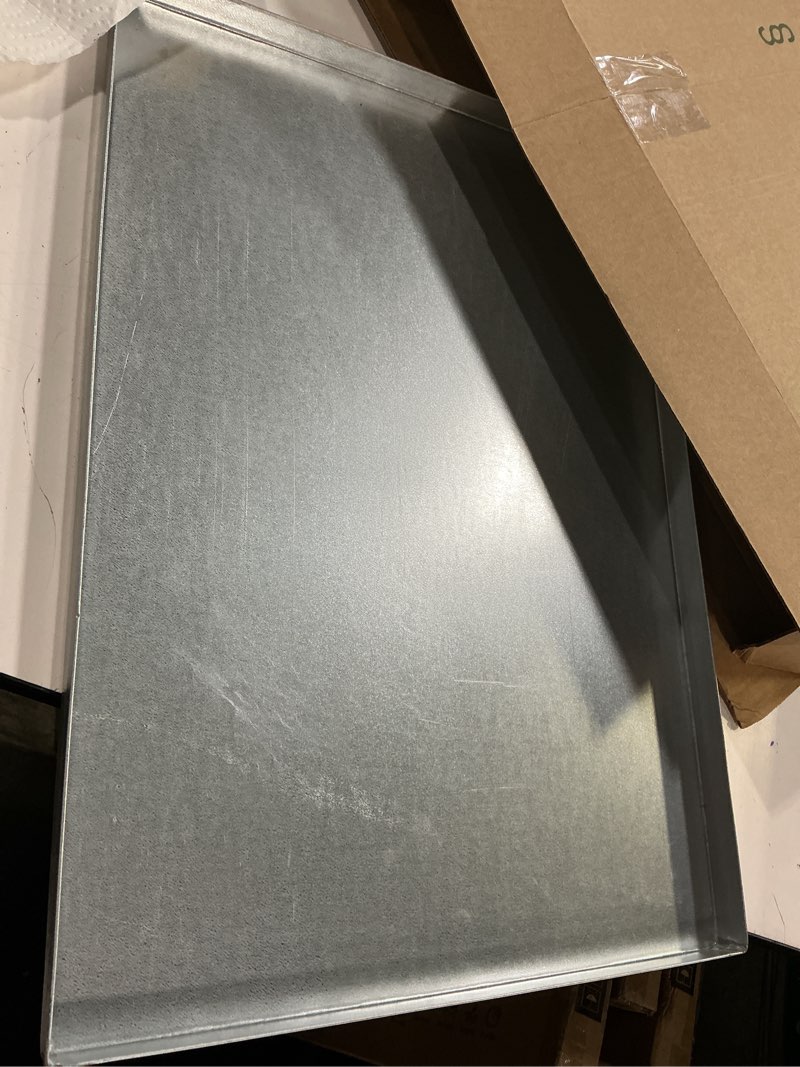 Condition photo showing As Is for 23.5" x 16.5" Metal Replacement Dog Crate Pan Chew Proof Crack Proof Pet Kennel Tray Central Dog Training Crate Pan Pet Supplies, Galvanized, 1" H Galvanized 23.5" x 16.5"