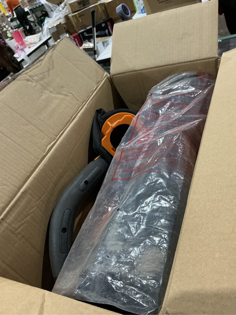 Condition photo showing As Is for worx trivac 3 in 1 electric leaf blower for lawn care, leaf vacuum with 600 cfm, leaf mulcher with metal impeller, wg512 600cfm blower/vac/mulcher