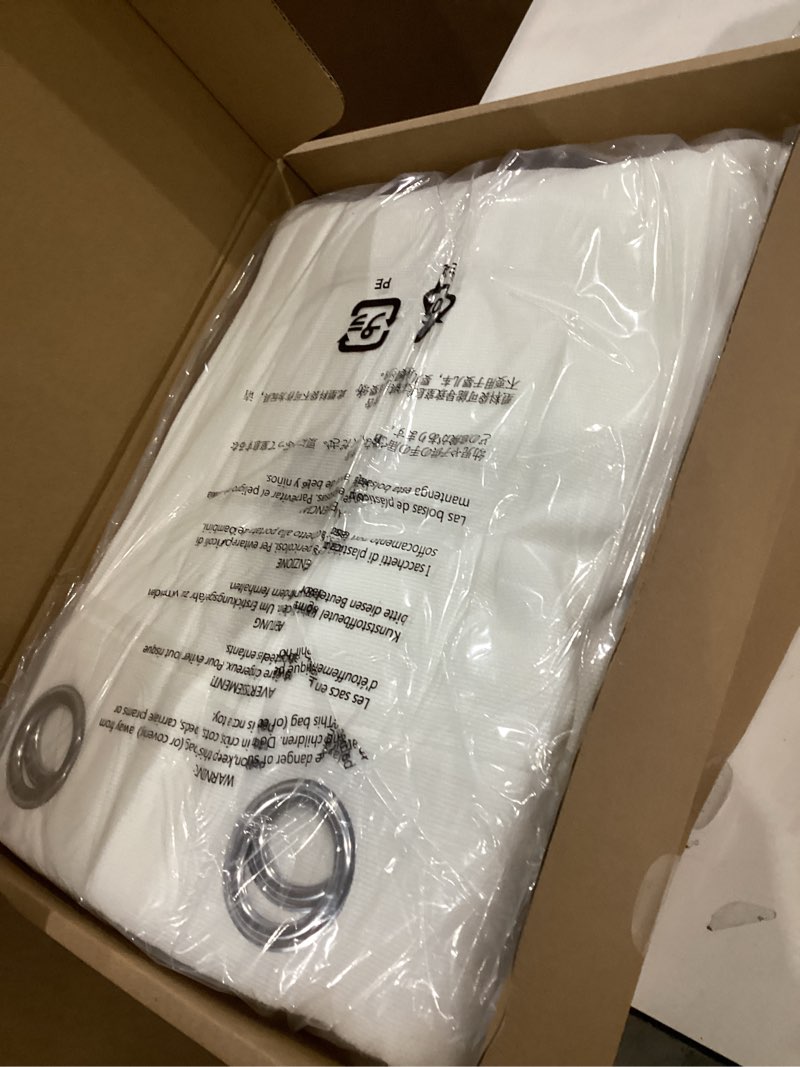 Condition photo showing New/Like New for Amazon Basics Chenille Room Darkening Curtains, Light Filtering Window Drapes for Bedroom and Living Room, 2-Panel Set with Grommets, 52" W × 95" L, White Classic White Classic 52"W x 95"L (Pack of 2)