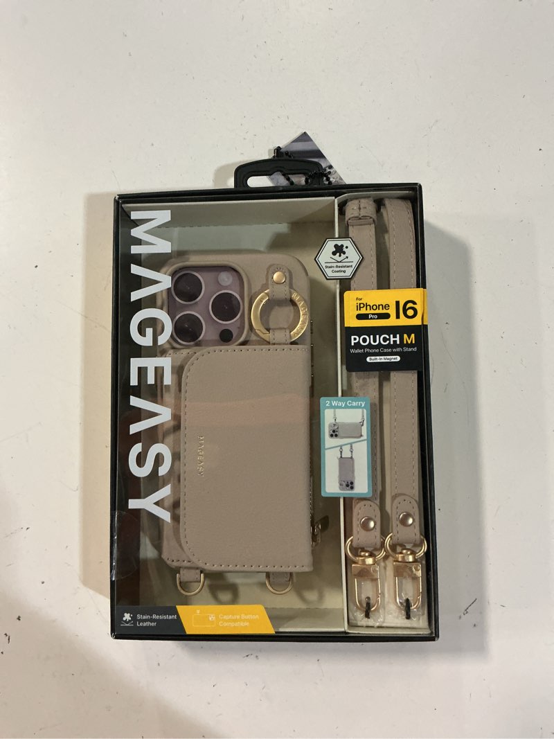 Condition photo showing New/Like New for mageasy pouch magsafe crossbody wallet phone case for iphone 16 pro - removable wallet with strap, shockproof protection, card holder & coin pocket magnetic purse compatible with magsafe (camel brown) iphone 16 pro camel brown