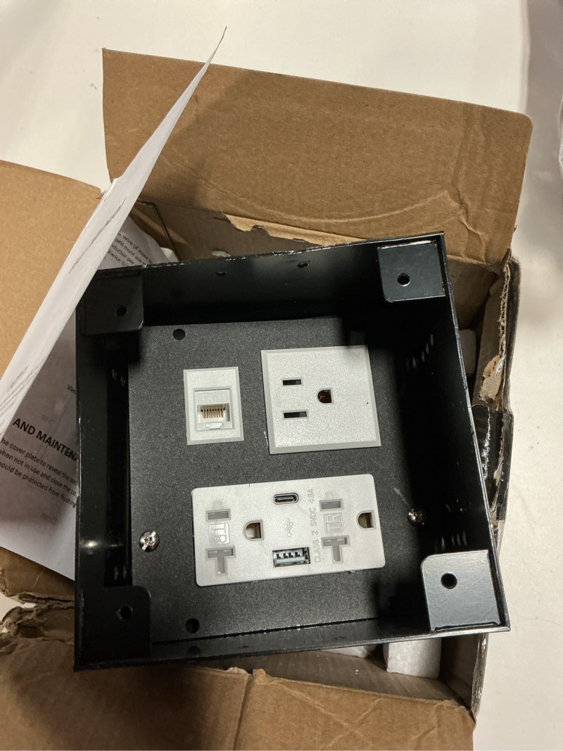 Condition photo showing As Is for gfci recessed circular floor socket, 20a stainless stell tr receptacle electrical floor tamper receptacle outlet (black)