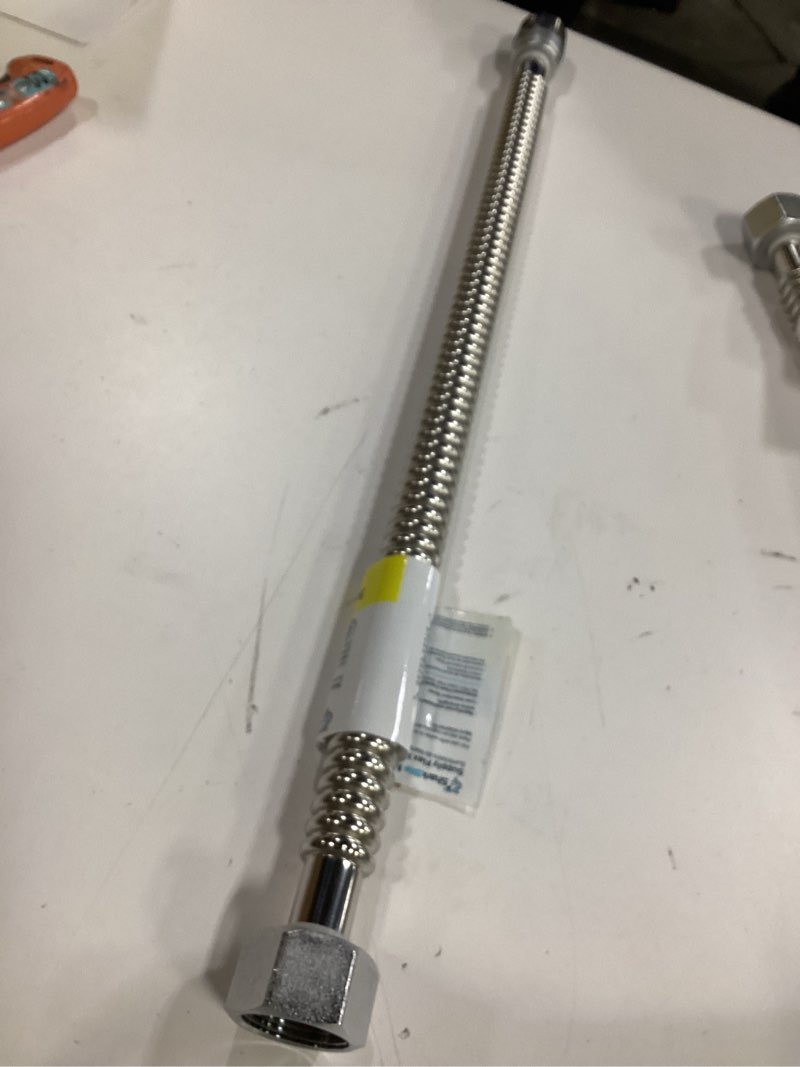 Condition photo showing New/Like New for sharkbite max 3/4 inch x 1 inch fip x 24 inch stainless steel corrugated flexible water softener connector, push to connect brass plumbing fitting, pex pipe, copper, cpvc, pe-rt, hdpe, urss3086fx24 sharkbite max 3/4 in. x 1 in. fip x 24 in.
