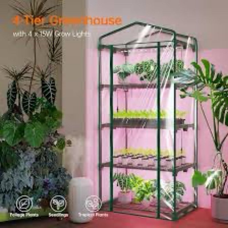 Bstrip Indoor Greenhouse with Grow Light, 4-Tier Mini Green House, 4Pcs Grow Lights for Indoor Plant