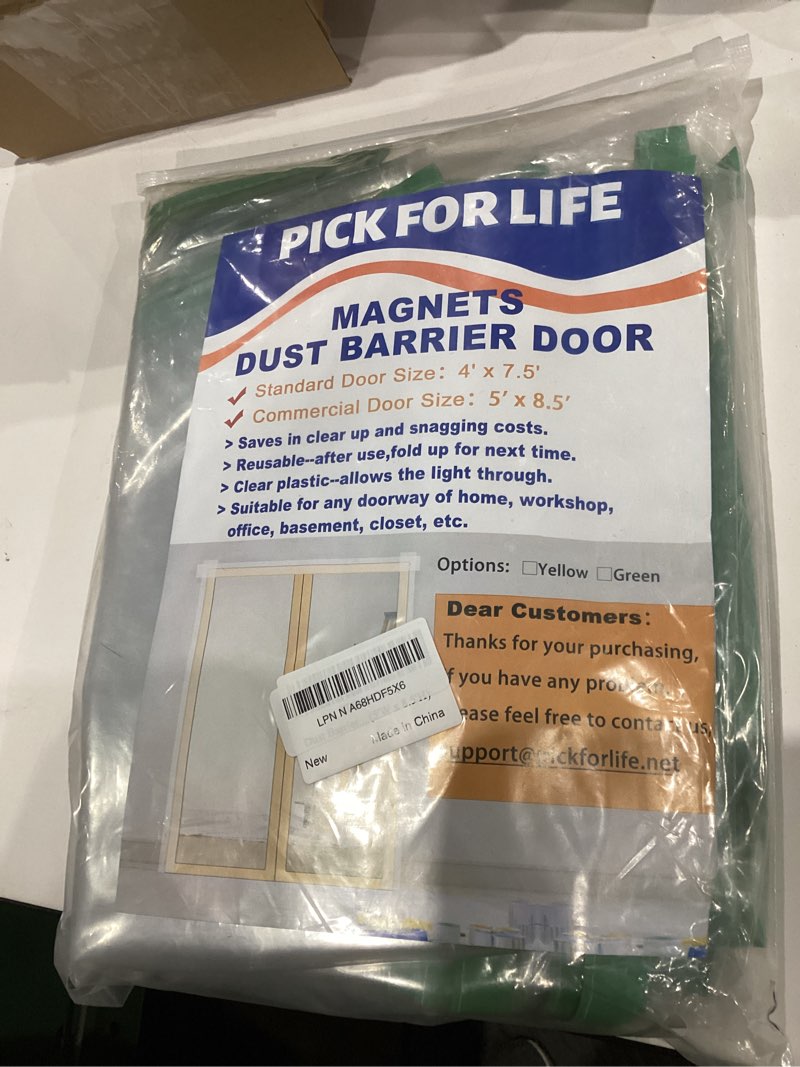 Condition photo showing As Is for Dust Barrier Door Kit for Construction Containment - Magnetic Self-Closing Protection Kit, Easy to Install, Reusable, Living Room/Kitchen/Bathroom Remodel, Fit Commercial Door Size (5'W x 8.5'H) 5' x 8.5'