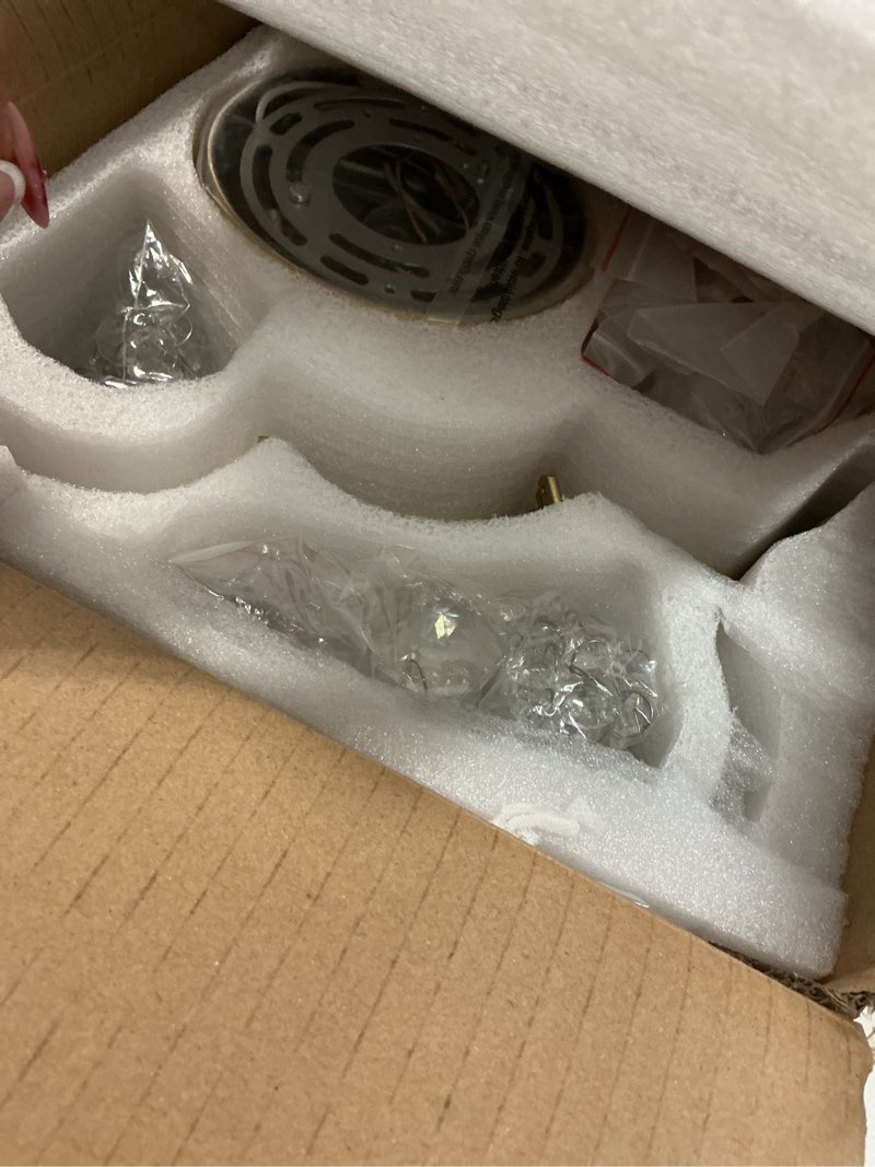 Condition photo showing New/Like New for wuzups 5-light crystal chandelier flushmount ceiling light modern lighting fixture for bedroom hallway bar kitchen bathroom, h 12" w 15.4", e12 base, gold gold ceiling light, 12" high 15.4" wide